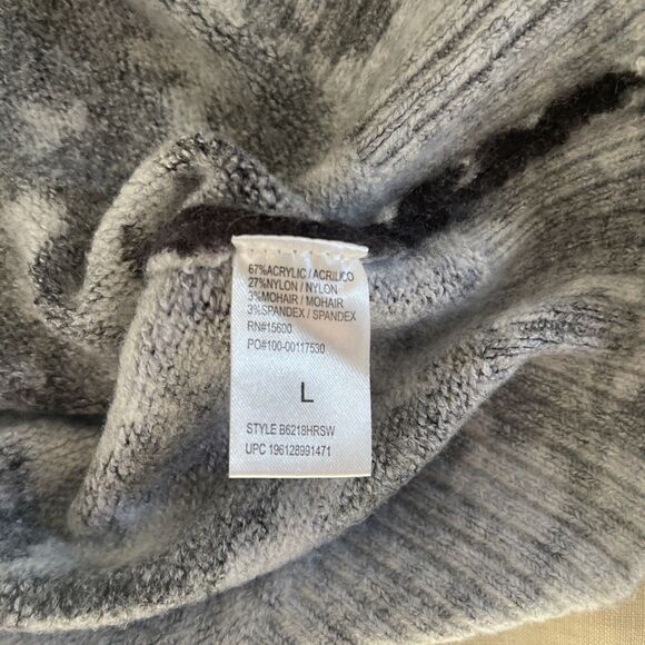 Democracy Gray Mohair Blend Pullover Blue Floral Long Bell Sleeve Sweater Large - Picture 9 of 9